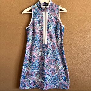 Boston Proper Abstract Blue Floral Sleeveless Chic Zip Dress Size XS